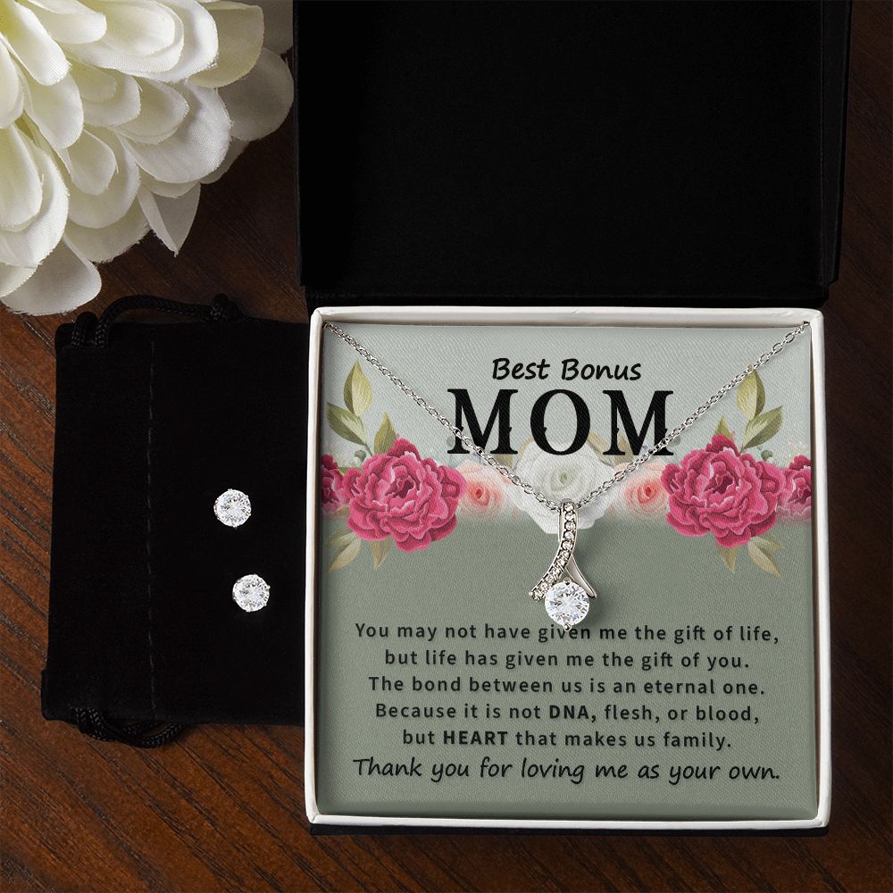 Mom Necklace & Earring Set-The gift of you - Custom Heart Design