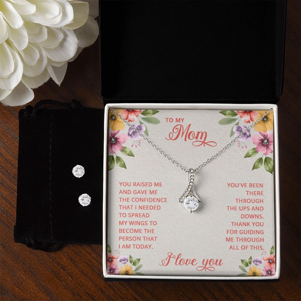 Mom Necklace & Earring Set-Through my ups and downs - Custom Heart Design