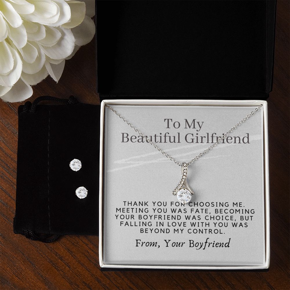 Girlfriend Jewelry Set, Necklace and Earring Set for Girlfriend - Custom Heart Design