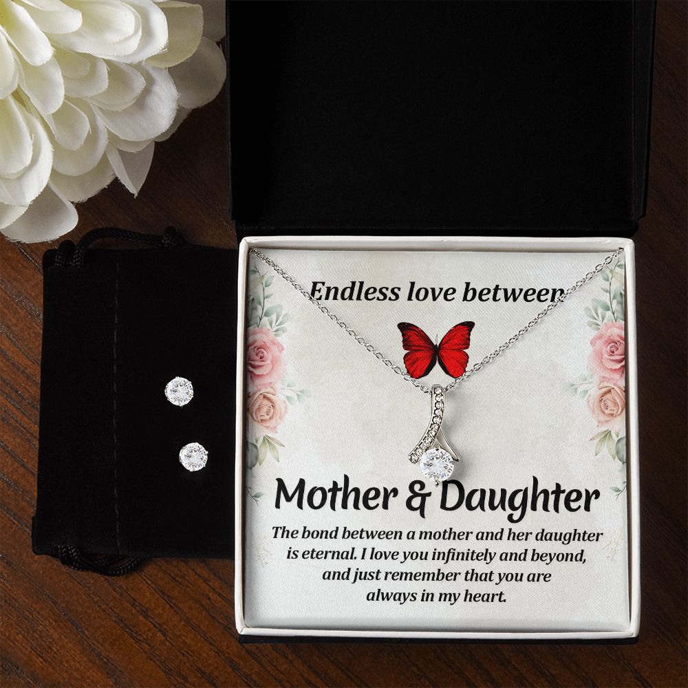 Mom Daughter Necklace & Earring Set-Endless love - Custom Heart Design