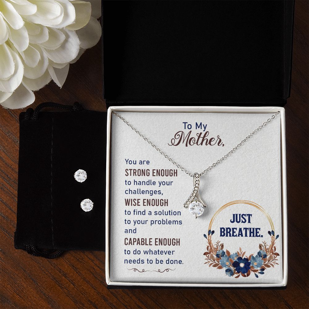 Mom Necklace & Earring Set-Just breathe - Custom Heart Design