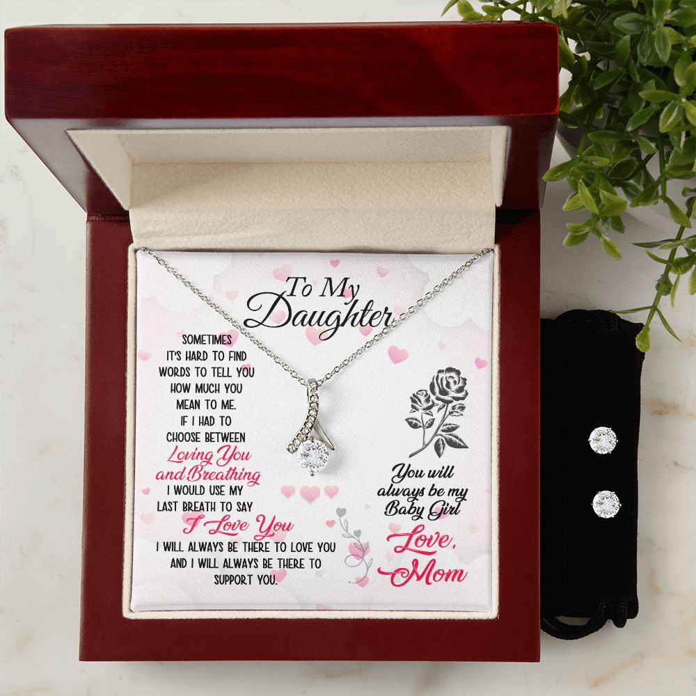 Daughter Pendant and Earring Set-Loving & breathing | Custom Heart Design