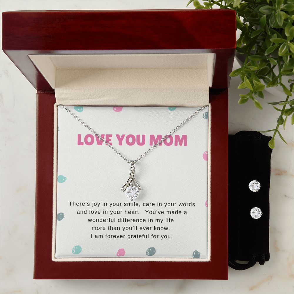 Mom Necklace & Earring Set-Joy in your smile - Custom Heart Design