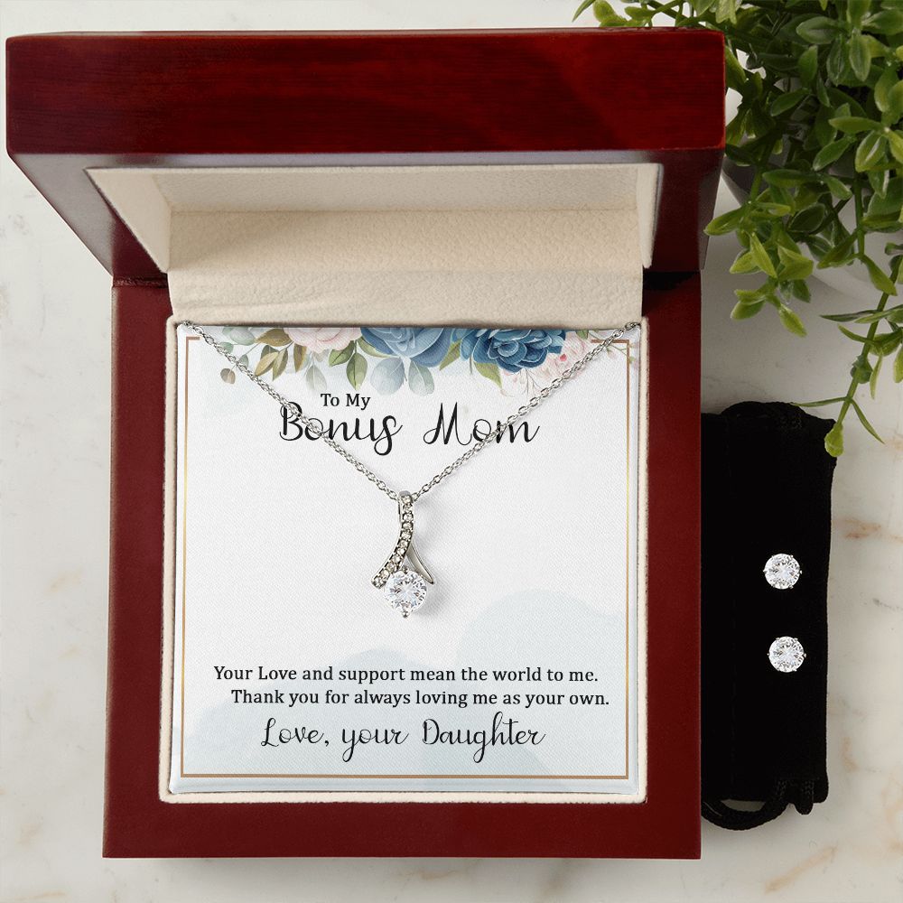 Bonus Mom Necklace & Earring Set-Loving me as your own - Custom Heart Design