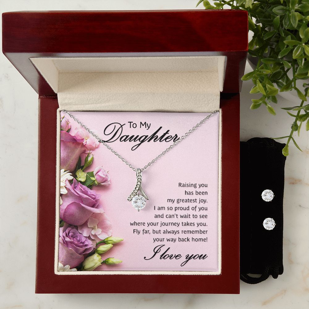 Daughter Pendant and Earring Set-Fly far on your journey | Custom Heart Design