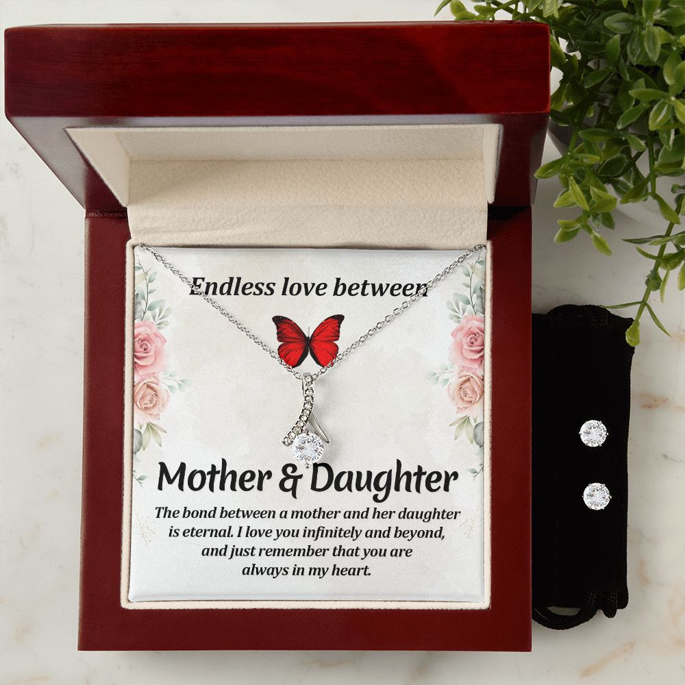 Mom Daughter Necklace & Earring Set-Endless love - Custom Heart Design