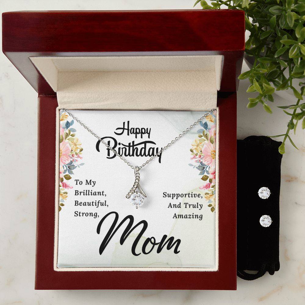 Mom Birthday Necklace & Earring Set - Custom Heart Design