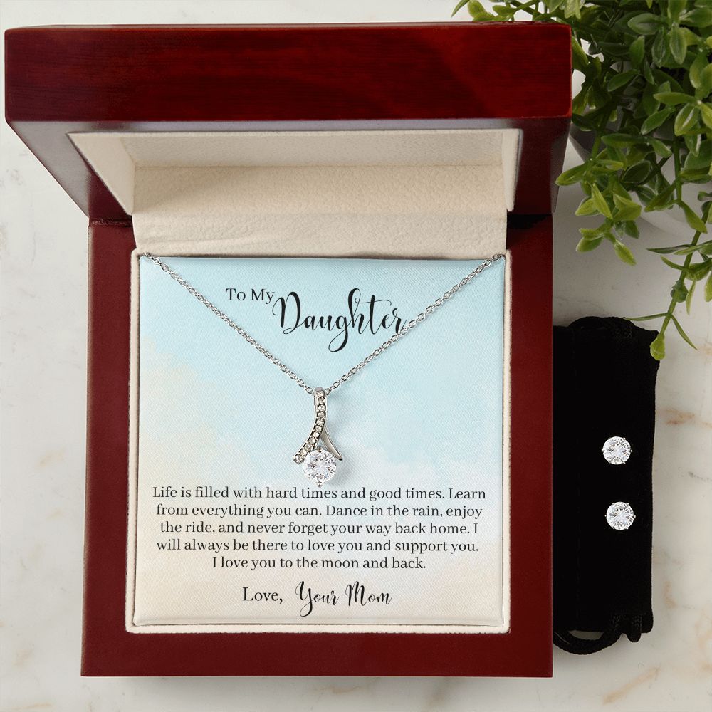 Daughter Pendant and Earring Set-Learn from everything | Custom Heart Design