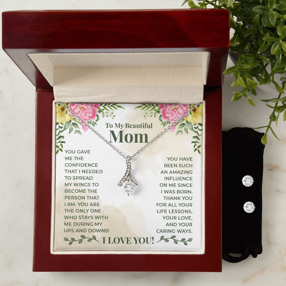 I was born Mom Necklace & Earring Set-You gave me confidence - Custom Heart Design