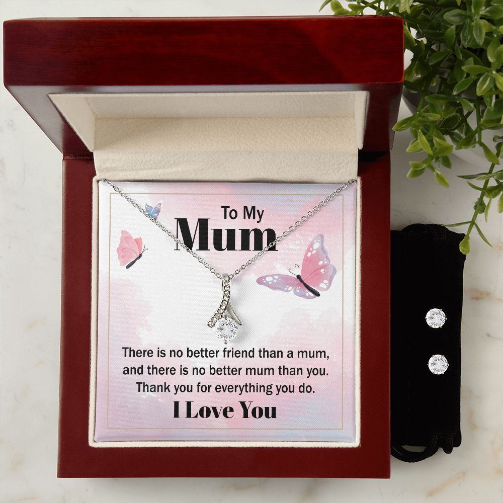 Mom Necklace & Earring Set-There's no better friend - Custom Heart Design