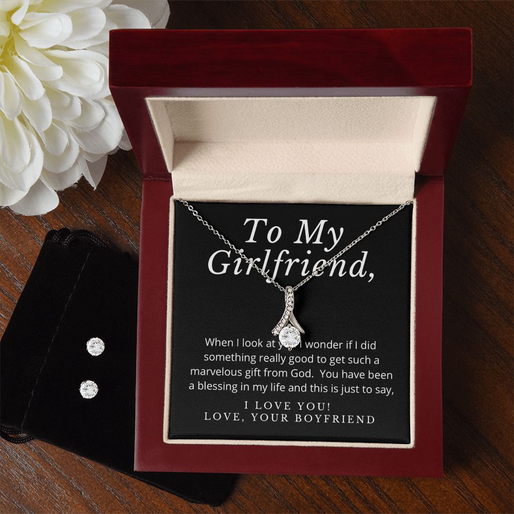 Girlfriend Jewelry Set, Necklace and Earring Set for Girlfriend - Custom Heart Design