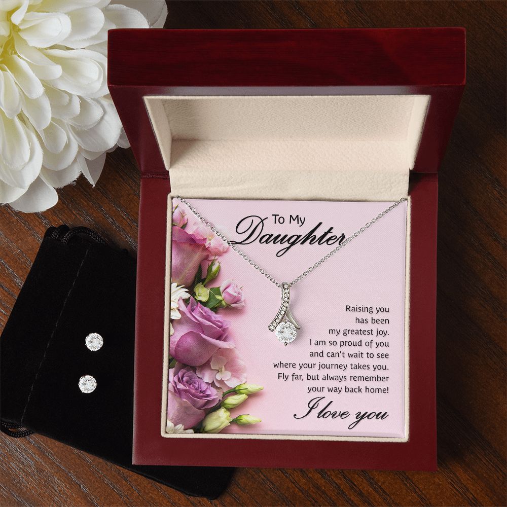Daughter Pendant and Earring Set-Fly far on your journey | Custom Heart Design
