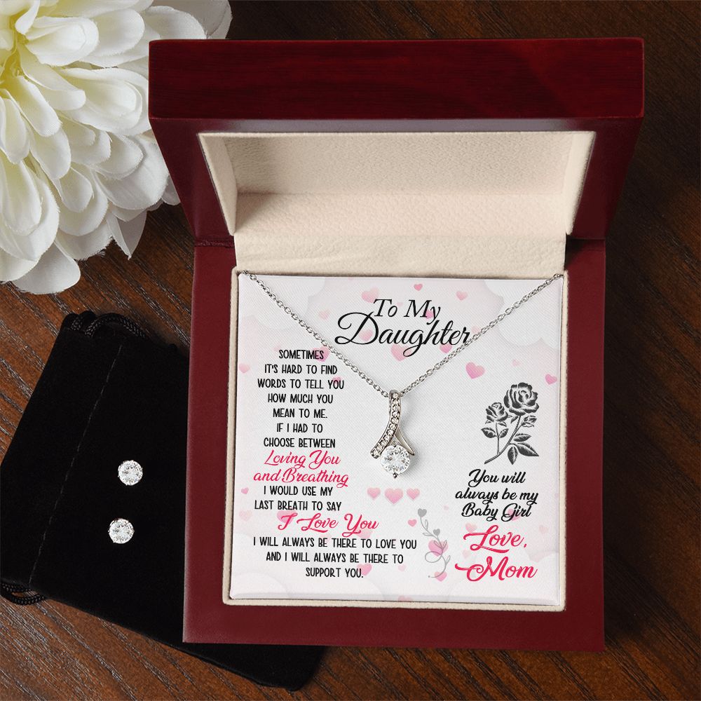 Daughter Pendant and Earring Set-Loving & breathing | Custom Heart Design