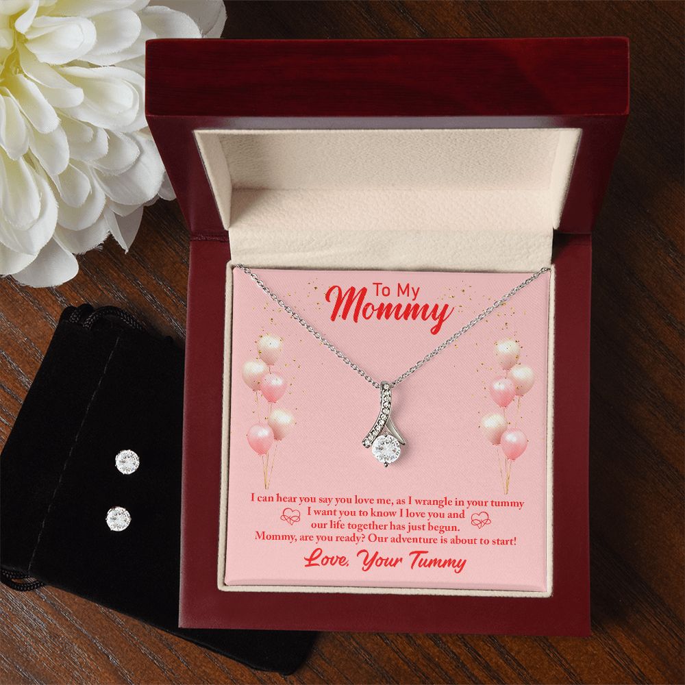 Mom to Be Necklace & Earring Set-I can hear you - Custom Heart Design