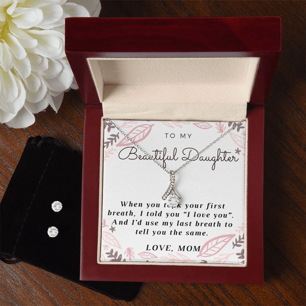 Love Daughter Pendant and Earring Set-I love you! | Custom Heart Design