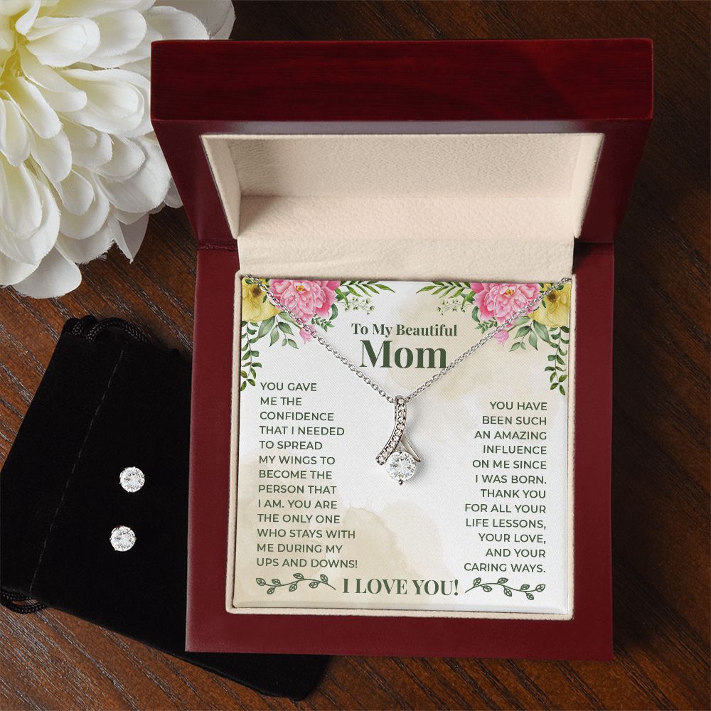 I was born Mom Necklace & Earring Set-You gave me confidence - Custom Heart Design