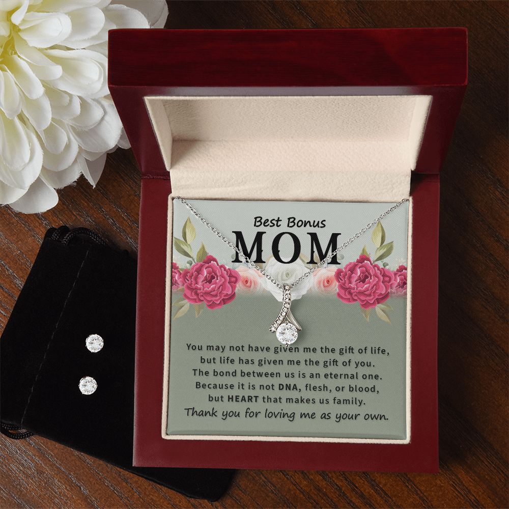 Mom Necklace & Earring Set-The gift of you - Custom Heart Design