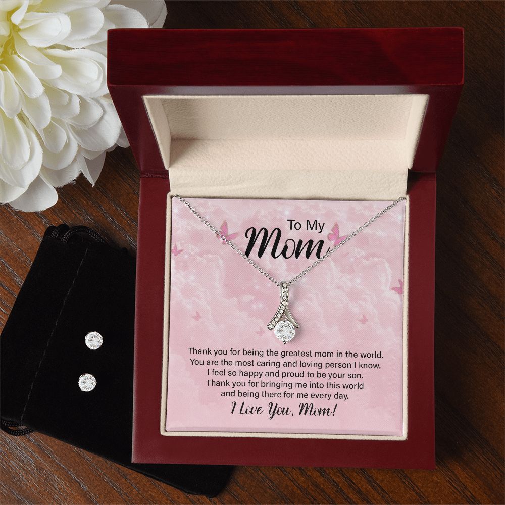 Mom Necklace & Earring Set-Proud to be your son | Custom Heart Design