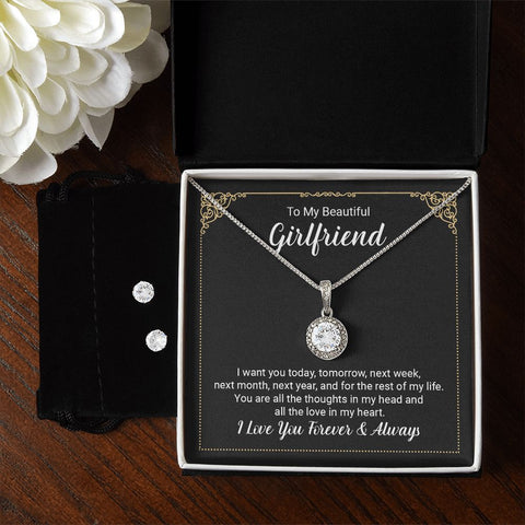 Girlfriend Necklace and Earring Set, Girlfriend Jewelry Gift Set | Custom Heart Design