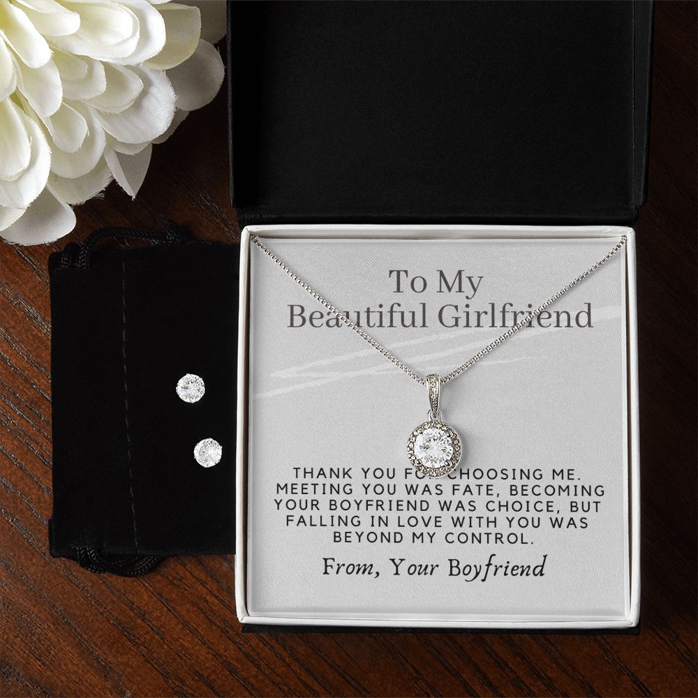 Girlfriend Necklace and Earring Set, Girlfriend Jewelry Gift Set | Custom Heart Design