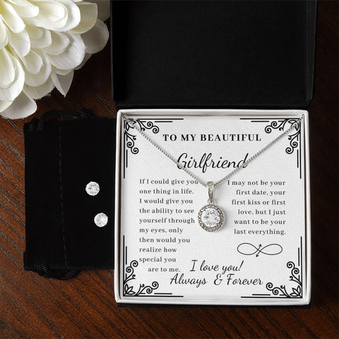 Girlfriend Necklace and Earring Set, Girlfriend Jewelry Gift Set | Custom Heart Design
