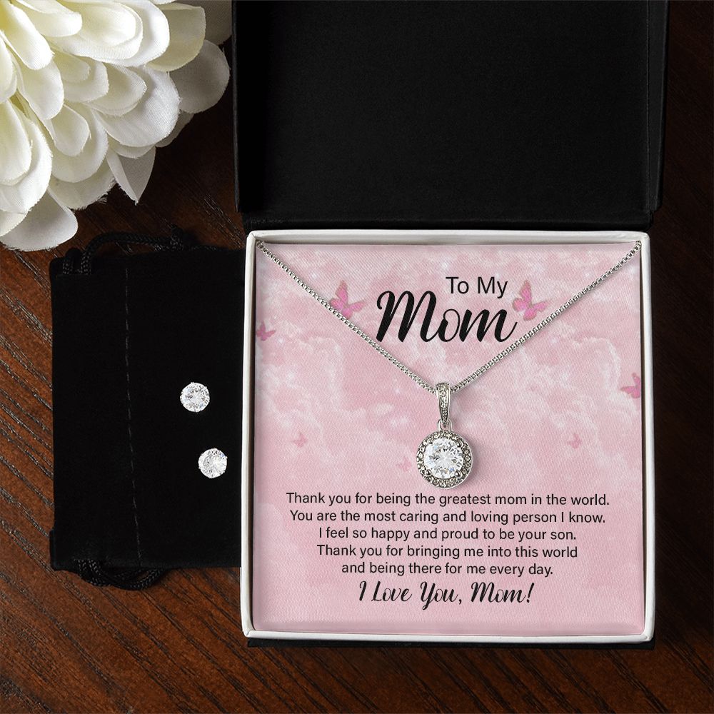 Mom Solitaire Jewelry Set, From Son-The greatest in the world! | Custom Heart Design