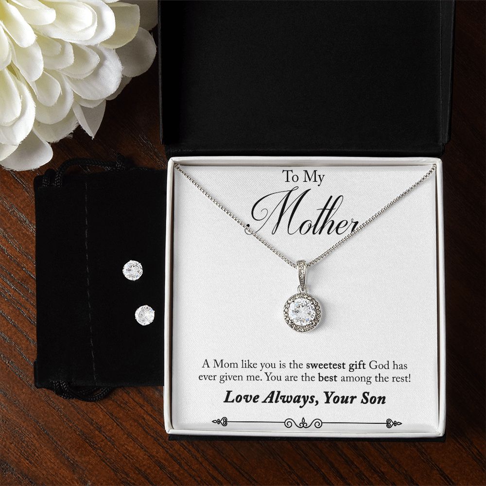 Mom Solitaire Jewelry Set, From Son-Sweetest gift from God | Custom Heart Design