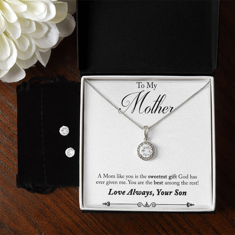 Mom Solitaire Jewelry Set, From Son-Sweetest gift from God | Custom Heart Design