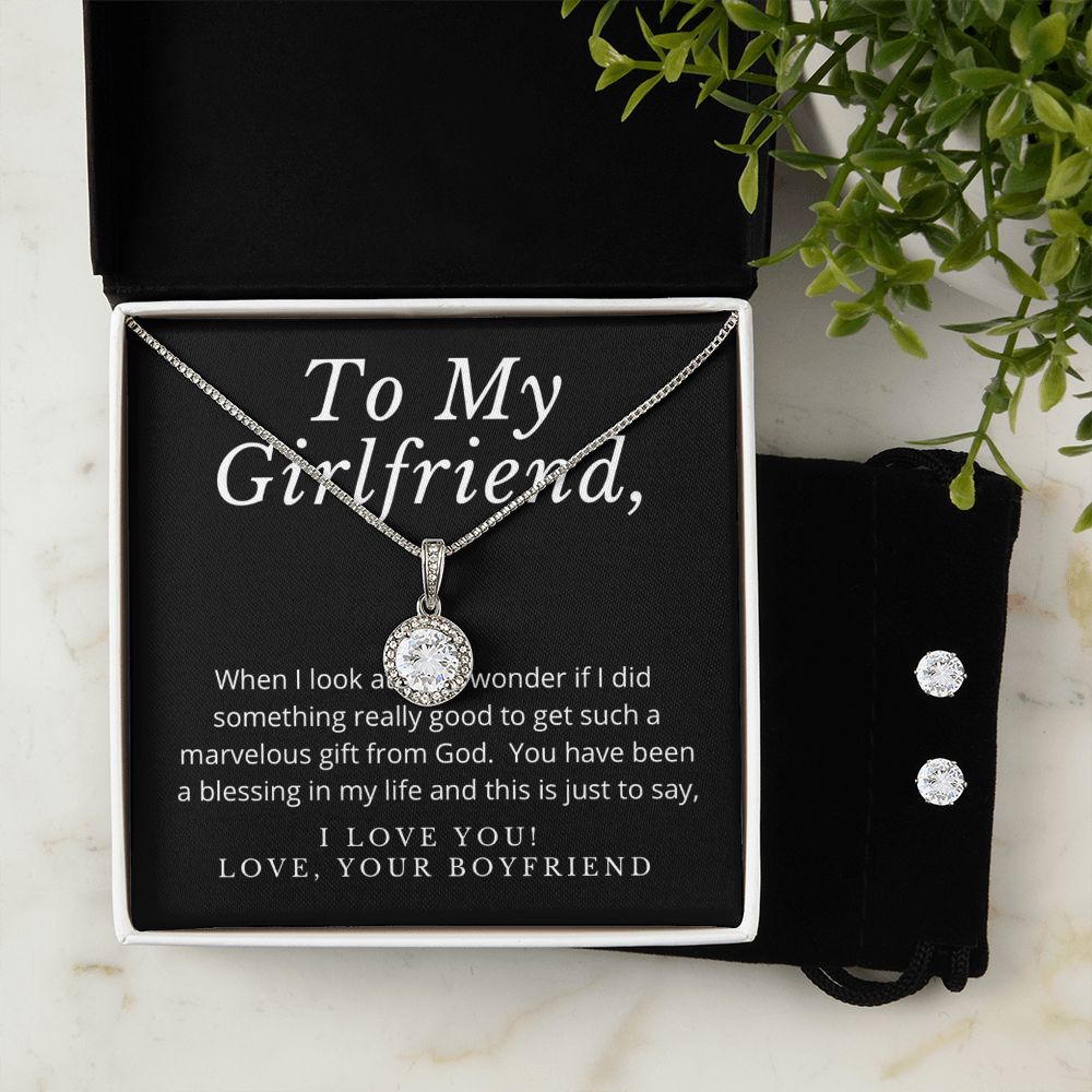 Girlfriend Necklace and Earring Set, Girlfriend Jewelry Gift Set | Custom Heart Design