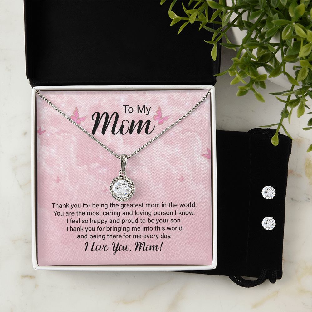 Mom Solitaire Jewelry Set, From Son-The greatest in the world! | Custom Heart Design