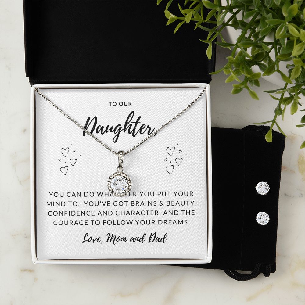 Daughter Eternal Hope Necklace and Earring Set | Custom Heart Design