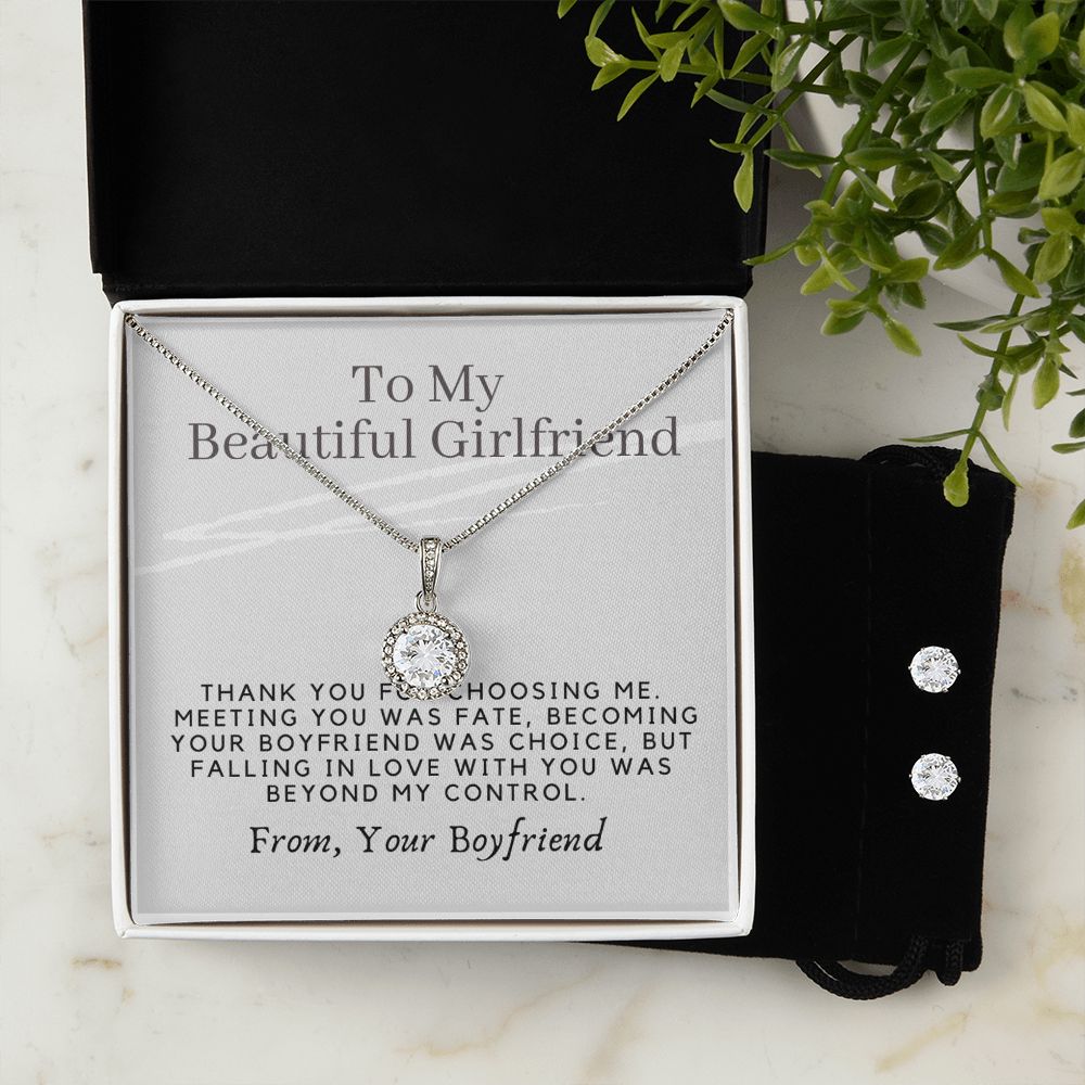 Girlfriend Necklace and Earring Set, Girlfriend Jewelry Gift Set | Custom Heart Design