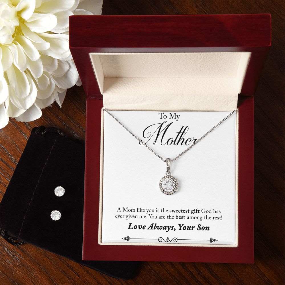 Mom Solitaire Jewelry Set, From Son-Sweetest gift from God | Custom Heart Design