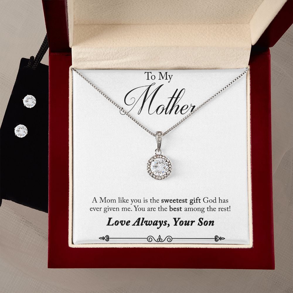 Mom Solitaire Jewelry Set, From Son-Sweetest gift from God | Custom Heart Design