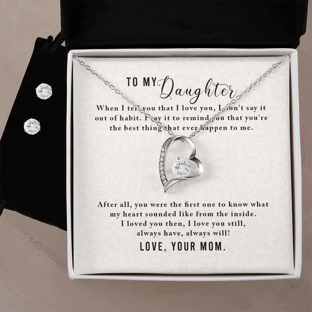 Daughter Forever Love Heart Jewelry Set, From Mom - Custom Heart Design