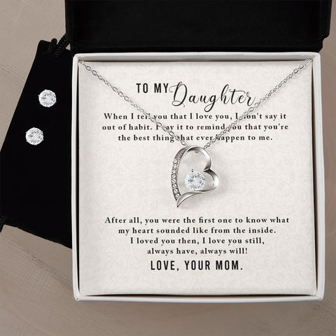 Daughter Forever Love Heart Jewelry Set, From Mom - Custom Heart Design