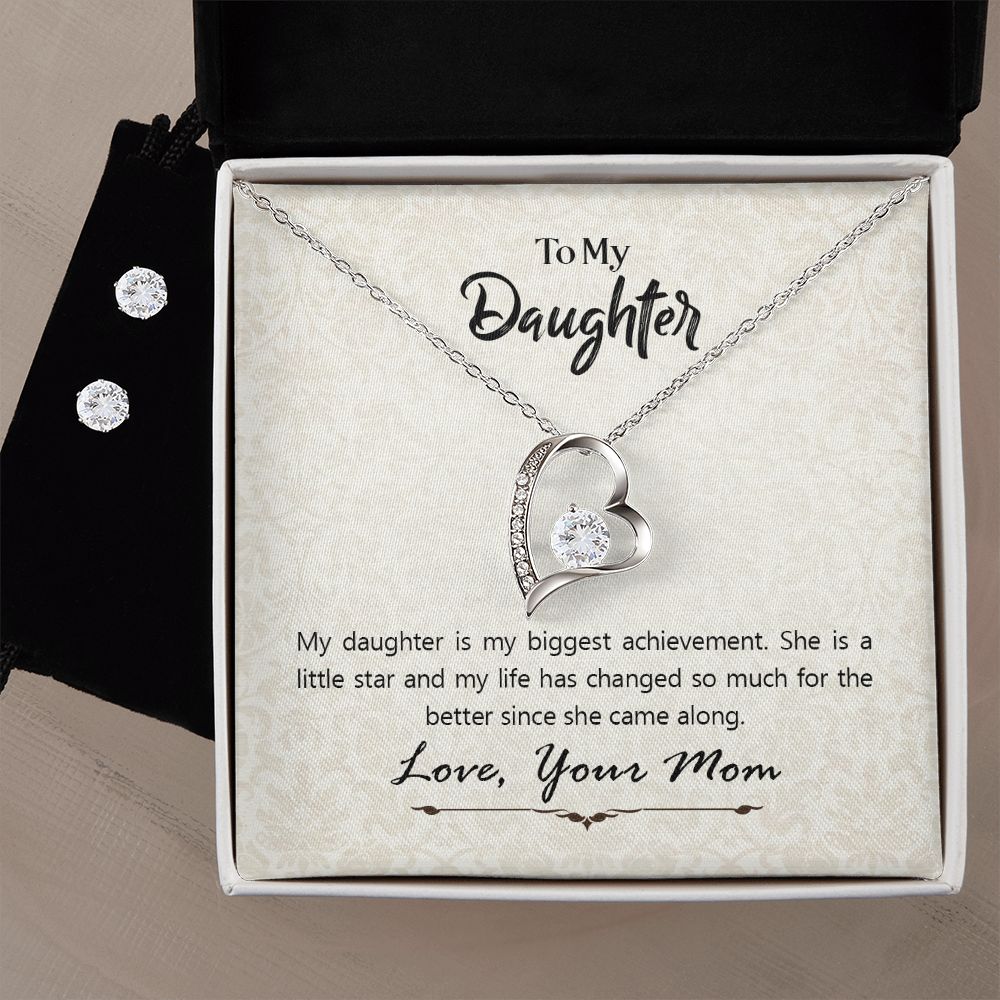 Daughter Forever Love Heart Jewelry Set, From Mom - Custom Heart Design