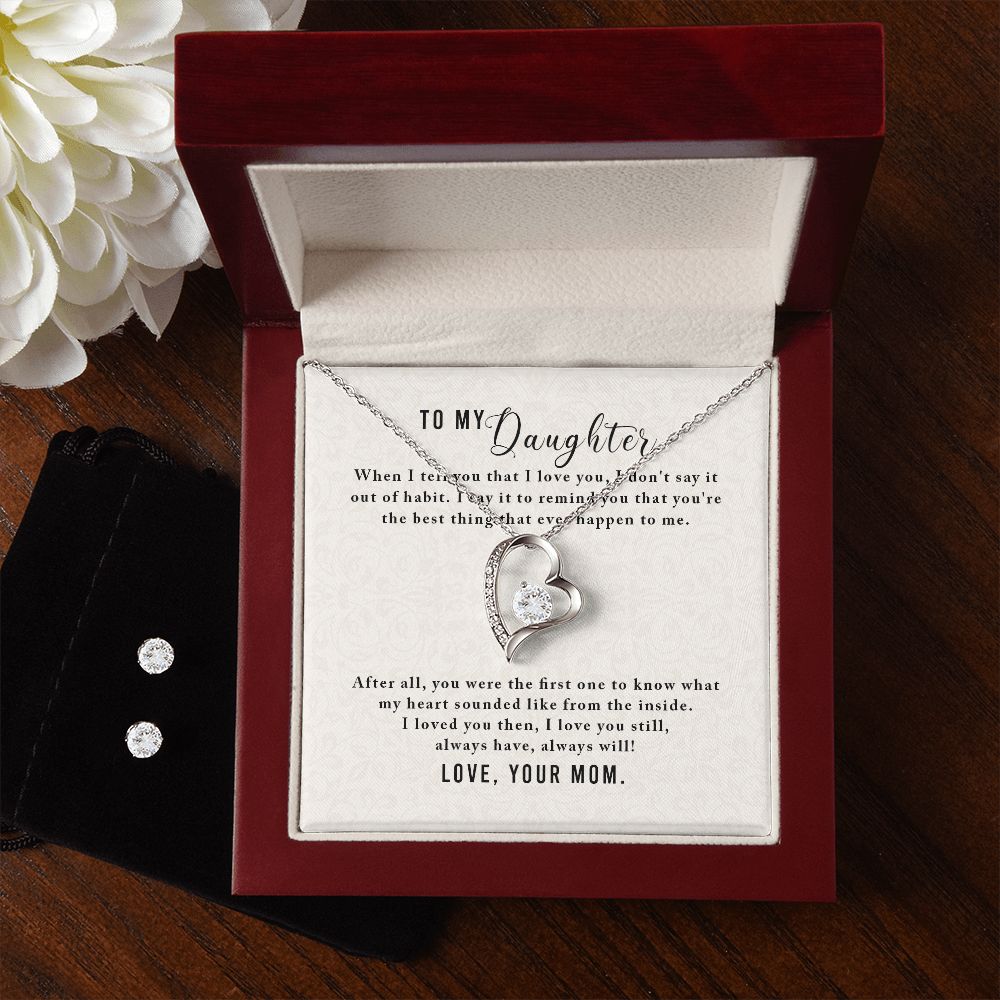 Daughter Forever Love Heart Jewelry Set, From Mom - Custom Heart Design