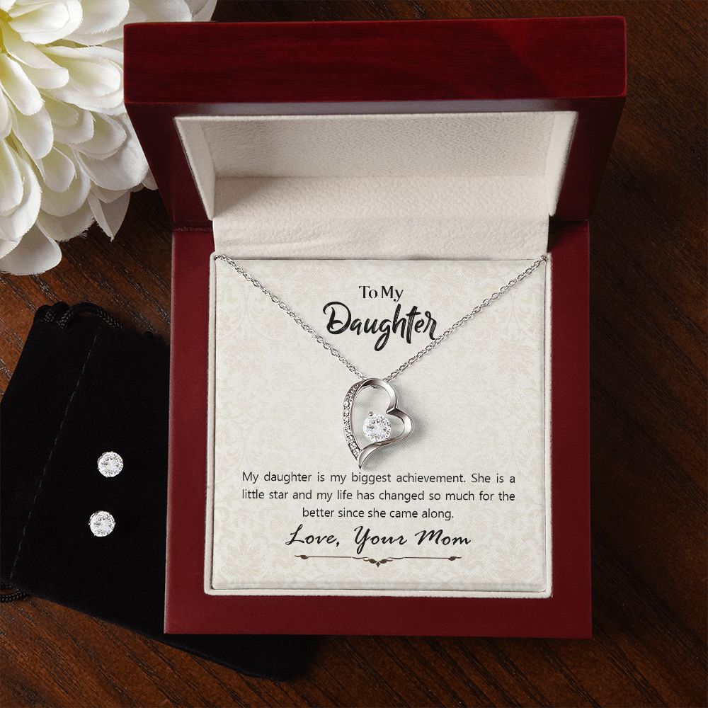 Daughter Forever Love Heart Jewelry Set, From Mom - Custom Heart Design