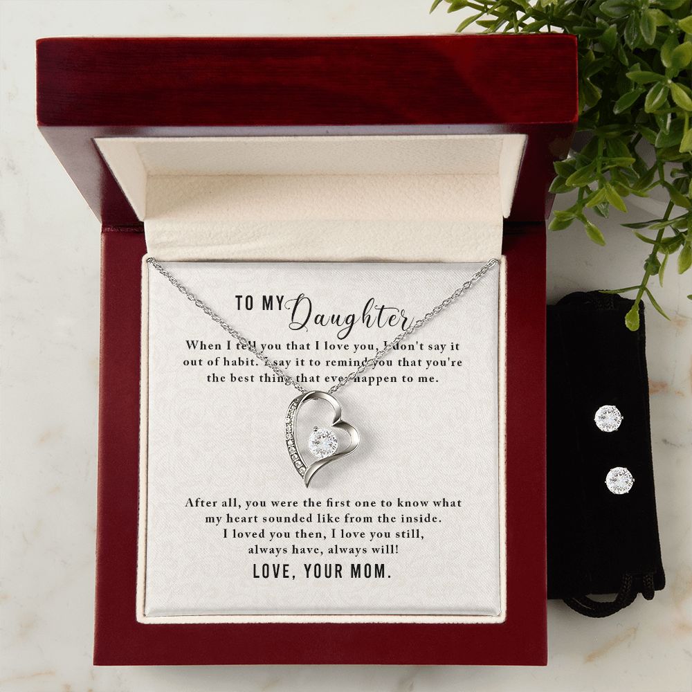 Daughter Forever Love Heart Jewelry Set, From Mom - Custom Heart Design