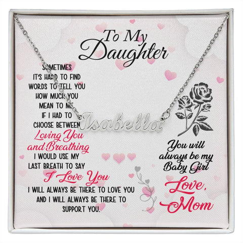 Daughter Name Necklace, From Mom-Loving and Breathing | Custom Heart Design