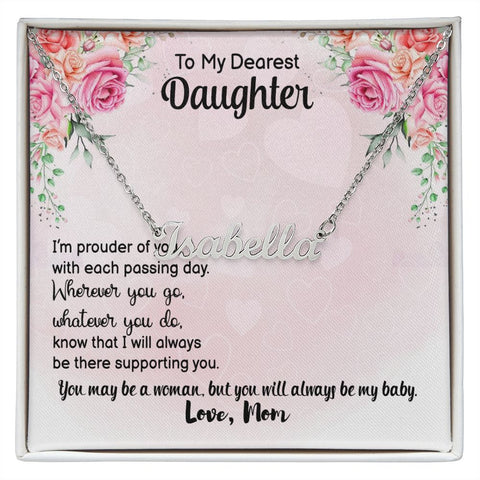 Daughter Name Necklace, From Mom-Proud of you | Custom Heart Design