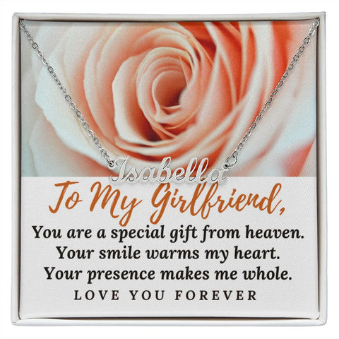 Girlfriend Name Necklace-Your smile warms my heart | Custom Heart Design