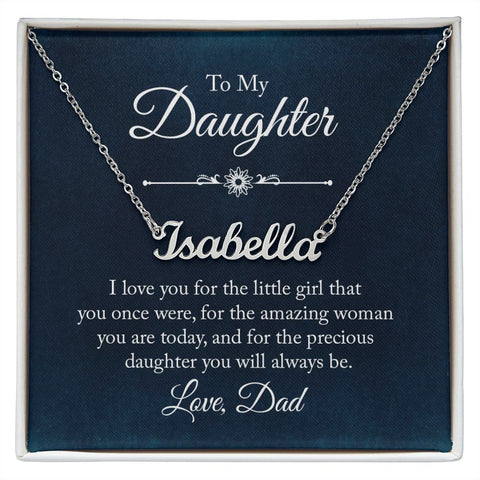 Daughter Name Necklace, From Dad-I love you | Custom Heart Design