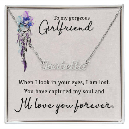 Girlfriend Name Necklace-When I look in your eyes | Custom Heart Design