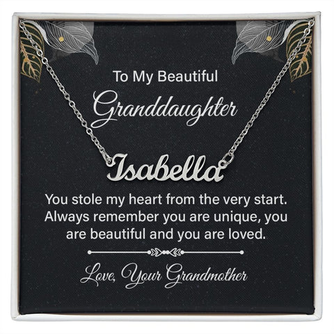 Granddaughter Name Necklace-You stole my heart | Custom Heart Design