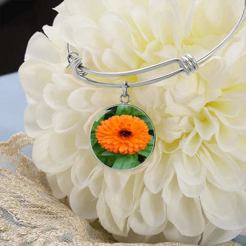 Birth Flower-October Calendula Bracelet - Custom Heart Design