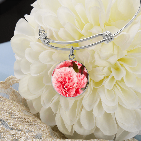 Birth Flower-January Carnation Bracelet - Custom Heart Design