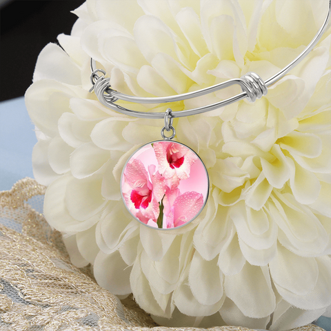 Birth Flower-August Gladiola Bracelet - Custom Heart Design