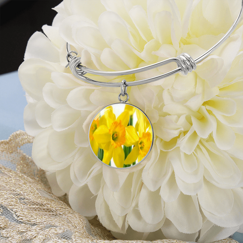 Birth Flower-March Daffodil Bracelet - Custom Heart Design